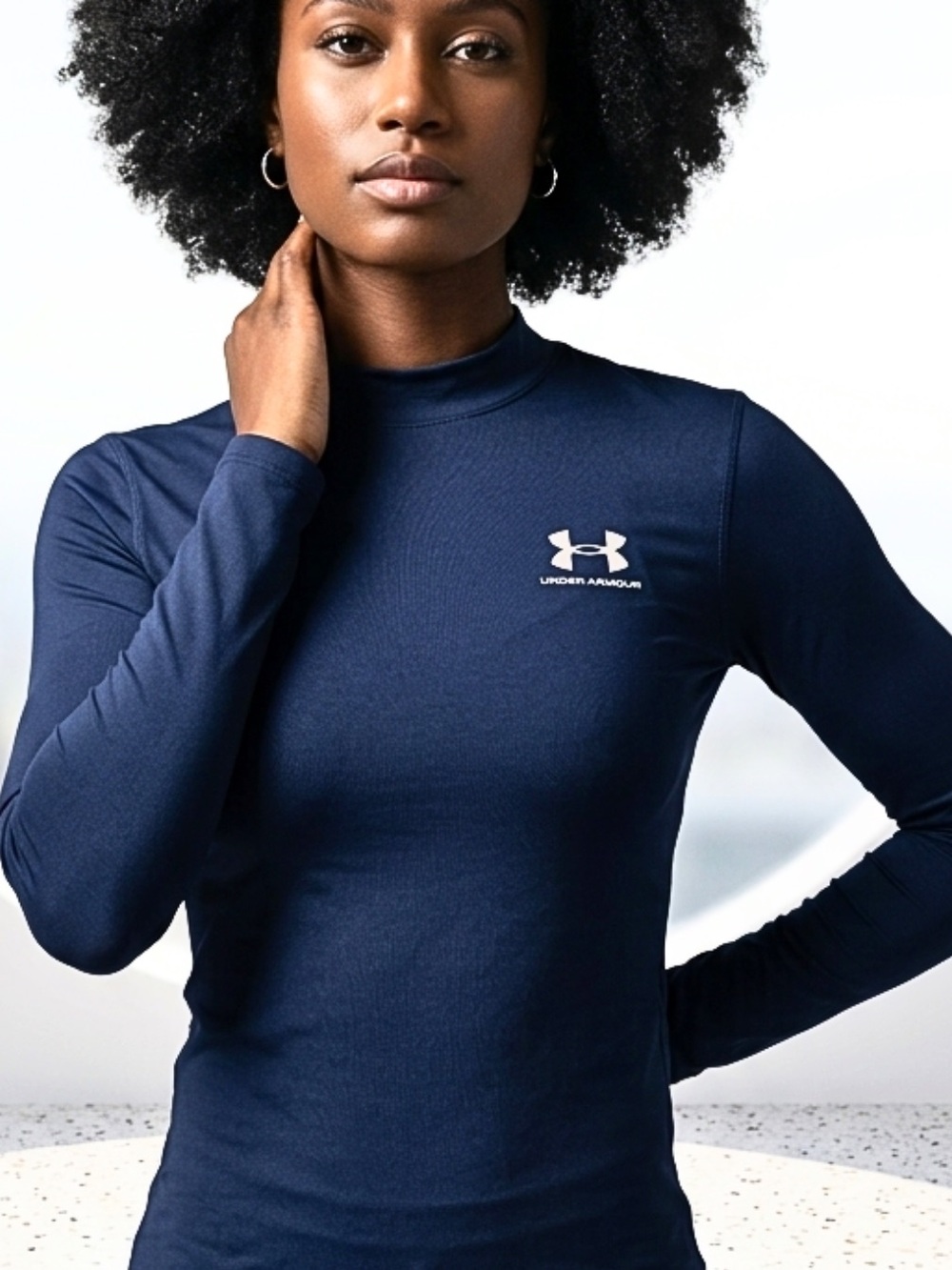 UNDER ARMOUR COMPRESSION TOP Womens Navy Fitted Athletic Long Sleeves Top SZ M